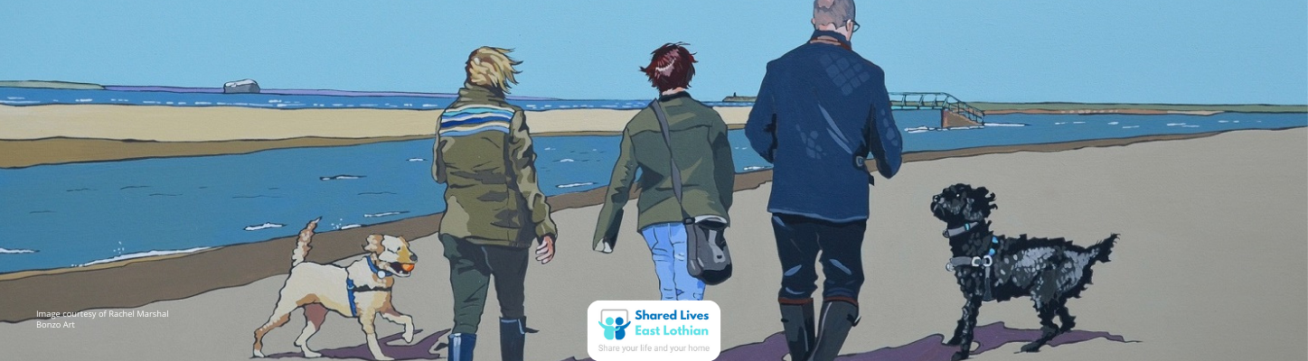 Shared lives family walk on beach