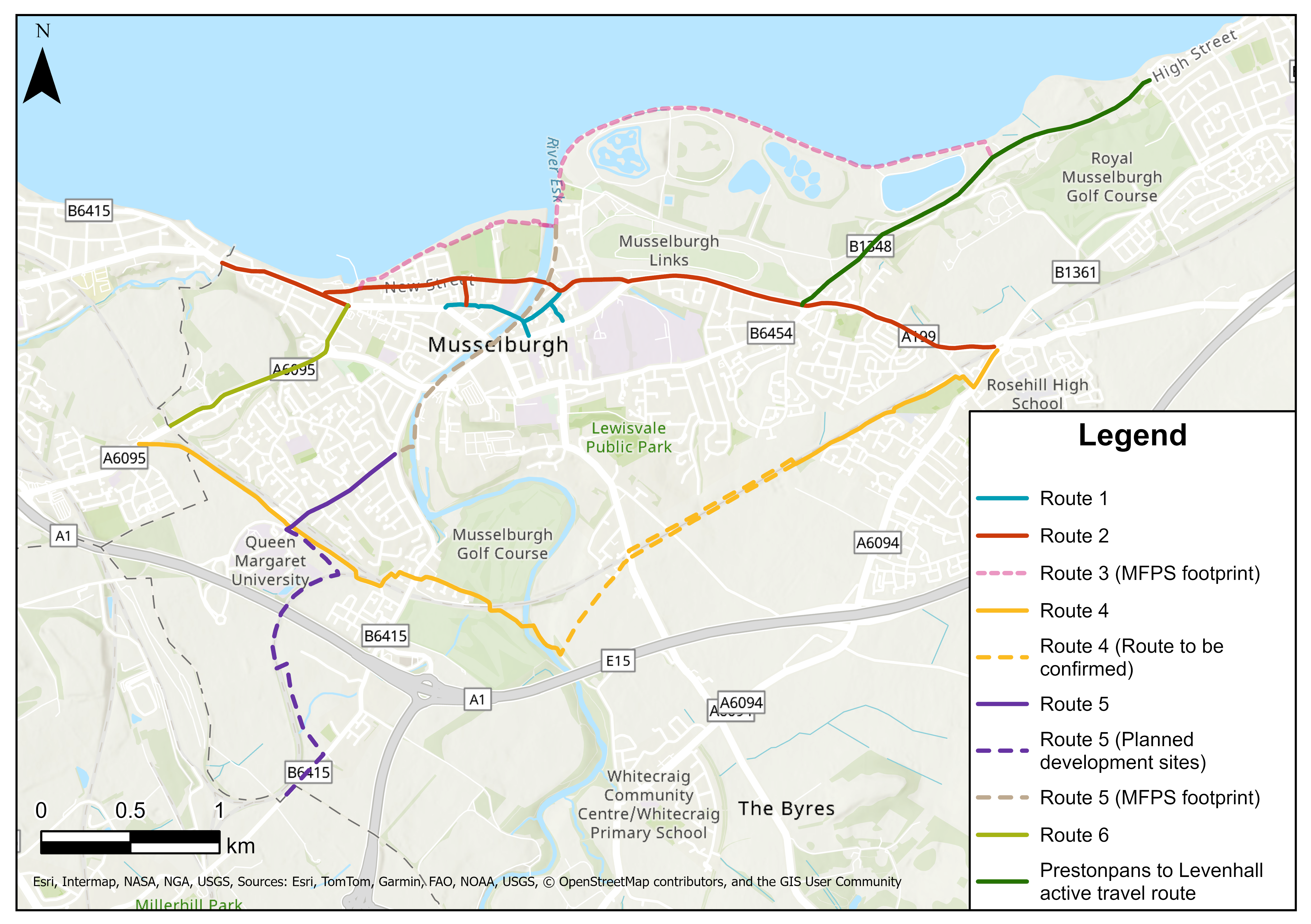 Plan of proposed Musselburgh Active Travel routes