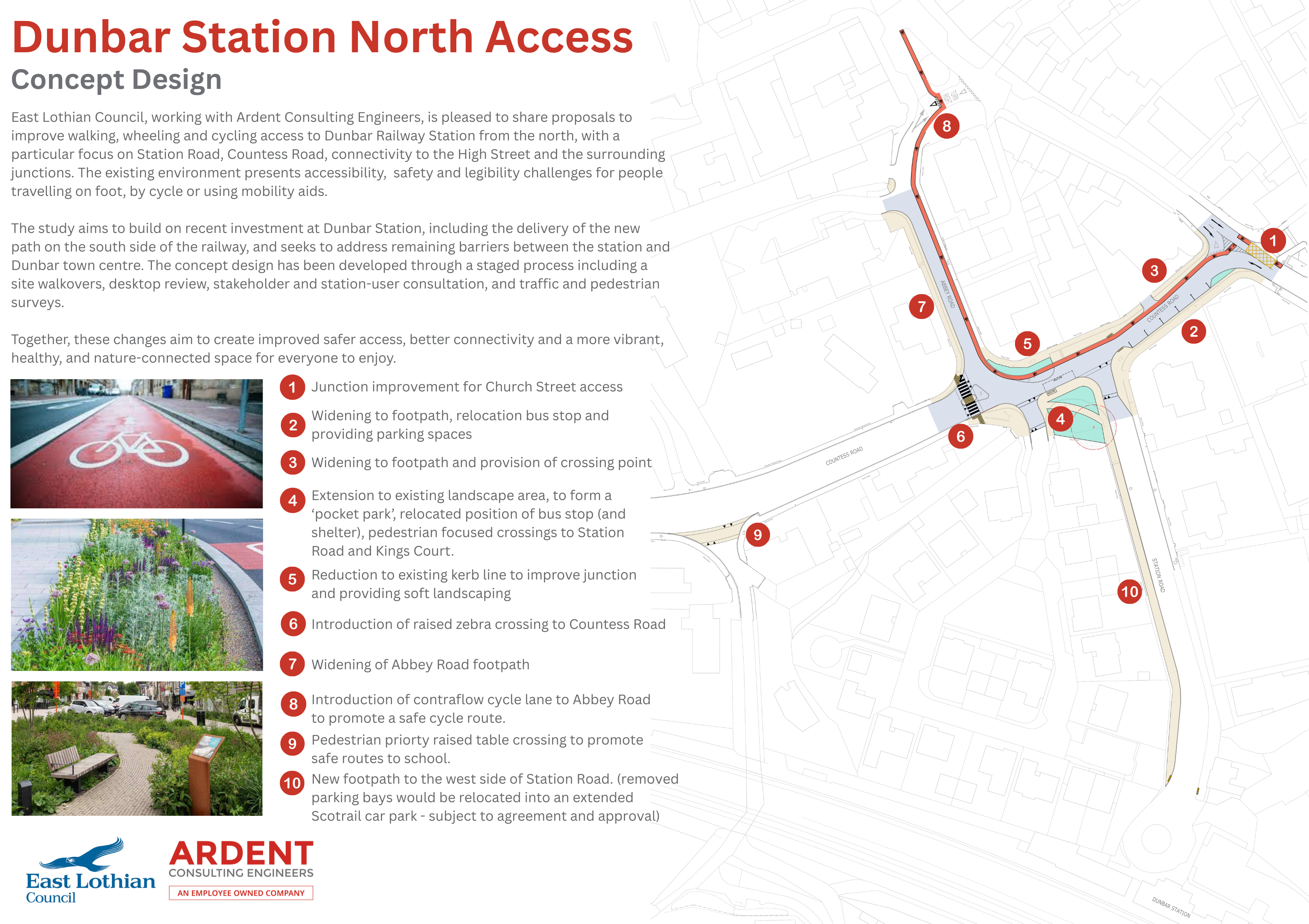 Plan and information about the proposed changes to the north of Station Road, Dunbar