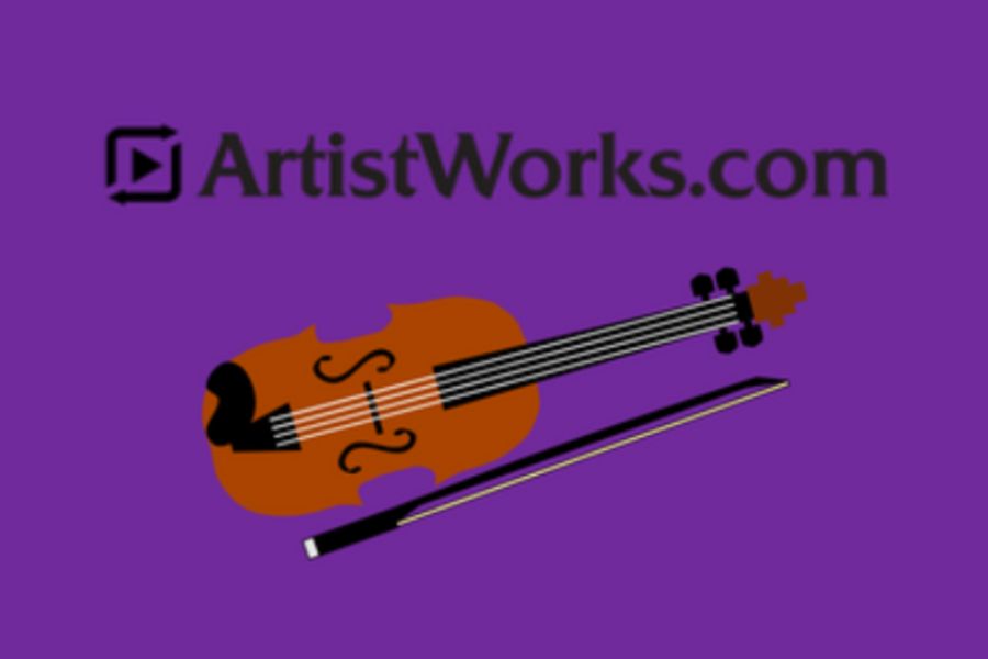 Image shows a violin on a purple background with the ArtistWorks logo