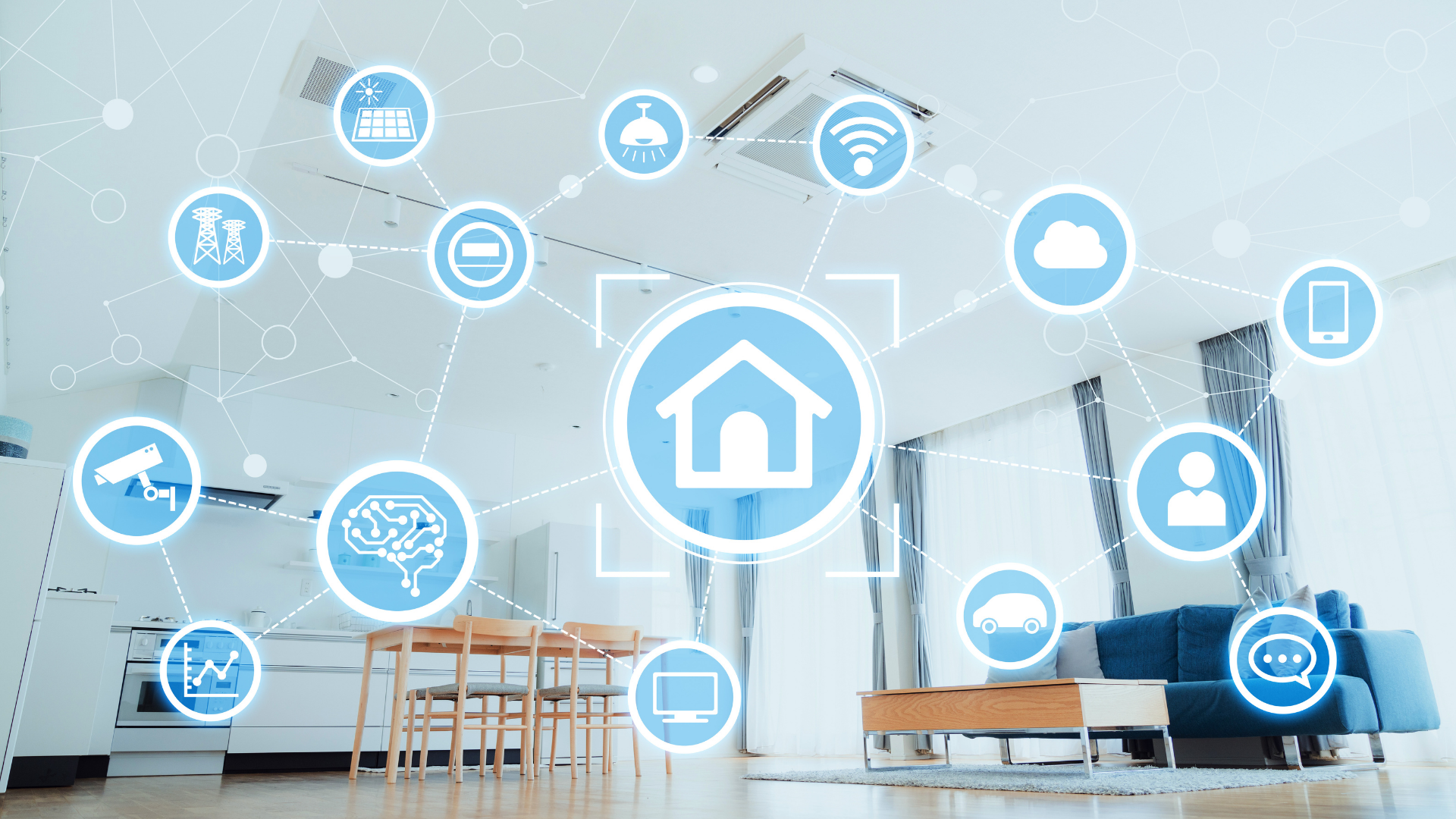 Smart Home with logos of technology dotted around