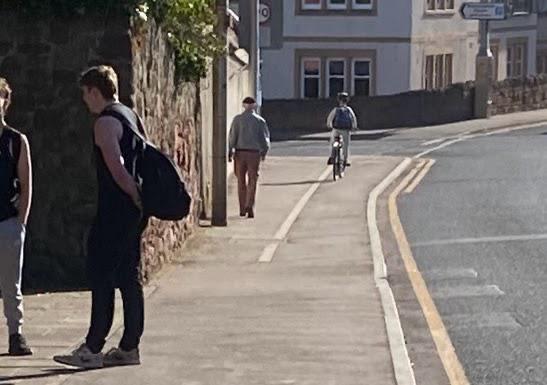 Photo of people using the new widened footway at Friarsbank, Dunbar