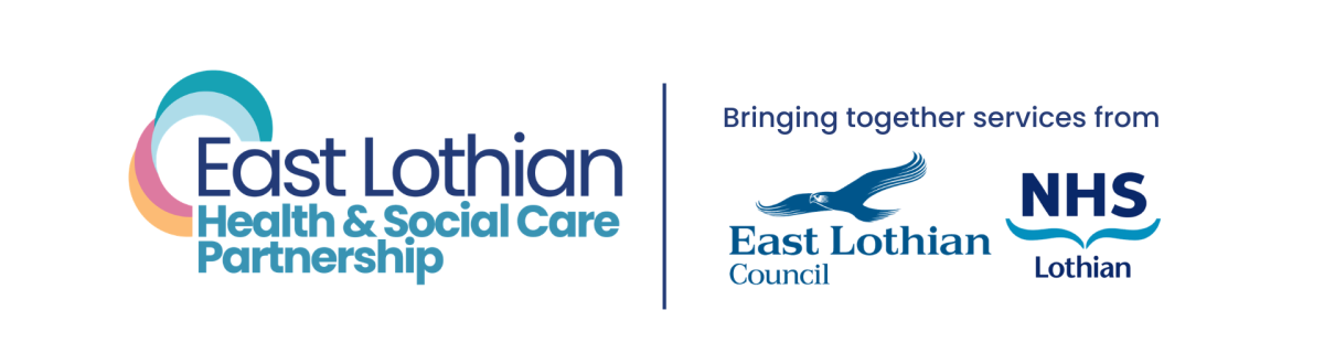 East Lothian Health and Social Care Partnership logo, NHS Lothian logo and East Lothian Council logo