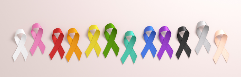 row of cancer support ribbons